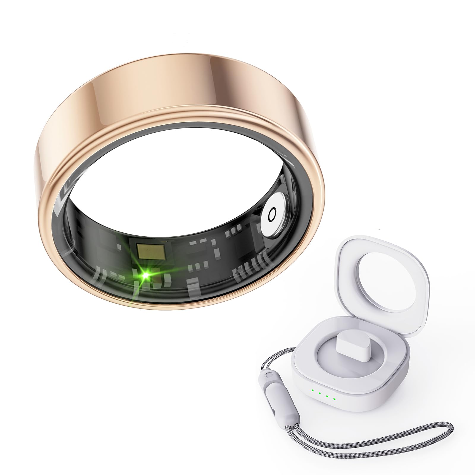LICNPHLL Smart Ring for Men & Women Smart Ring Health Tracker Blood Oxygen & Heart Rate Monitor Sleep Ring Wearable IP68 Waterproof Fitness Monitor Long Lasting Battery Smart Ring (Gold 7)